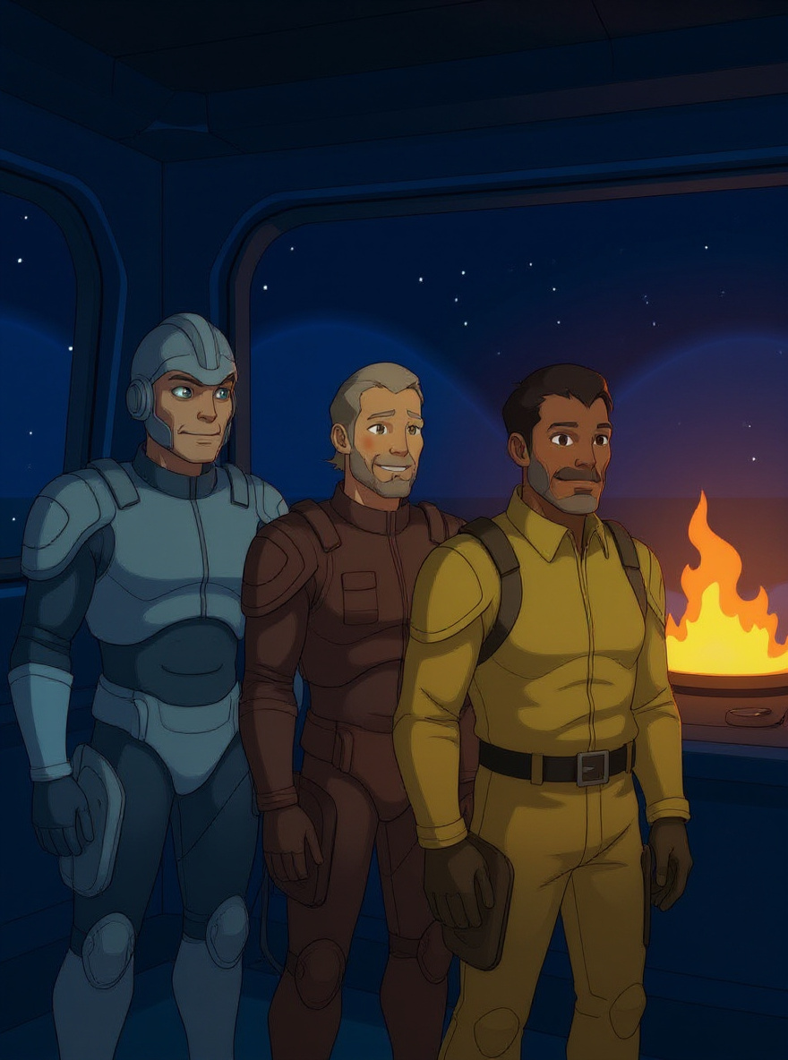 On the platform, Max Ray, half-air, half-land gear, tries to fight fire with an air jet while Ace attempts to fly awkwardly, both off-balance. Jake braces a shaking catwalk, platform chief signals them urgently.